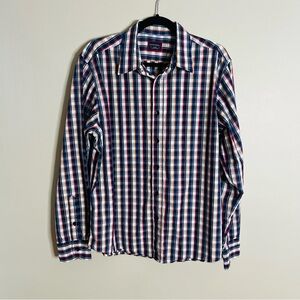 UNTUCKit Size Large Cotton Plaid Blue Orange Long Button Down Shirt Casual